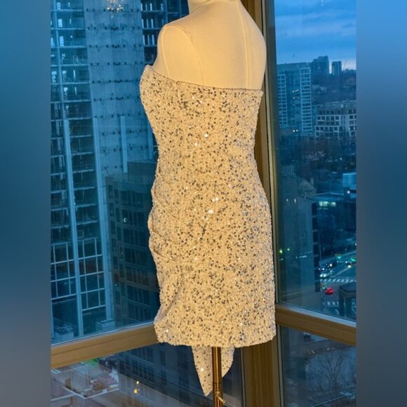 🆕 RETROFETE 🧿 NWOT Omer Sequin Dress, White & Silver, Sz XS (UK 8 US 4 ) - Picture 7 of 16